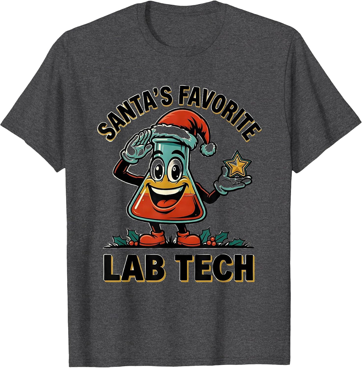 Men's Santa's Favorite Lab Tech Funny Pharmacy Technician T-Shirt - Dark Heather Grey