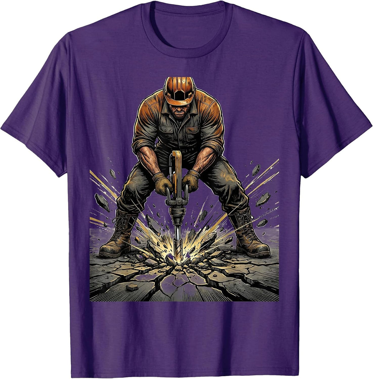 Jackhammer Cracked Pavement Blue Collar Graphic T-Shirt - Purple