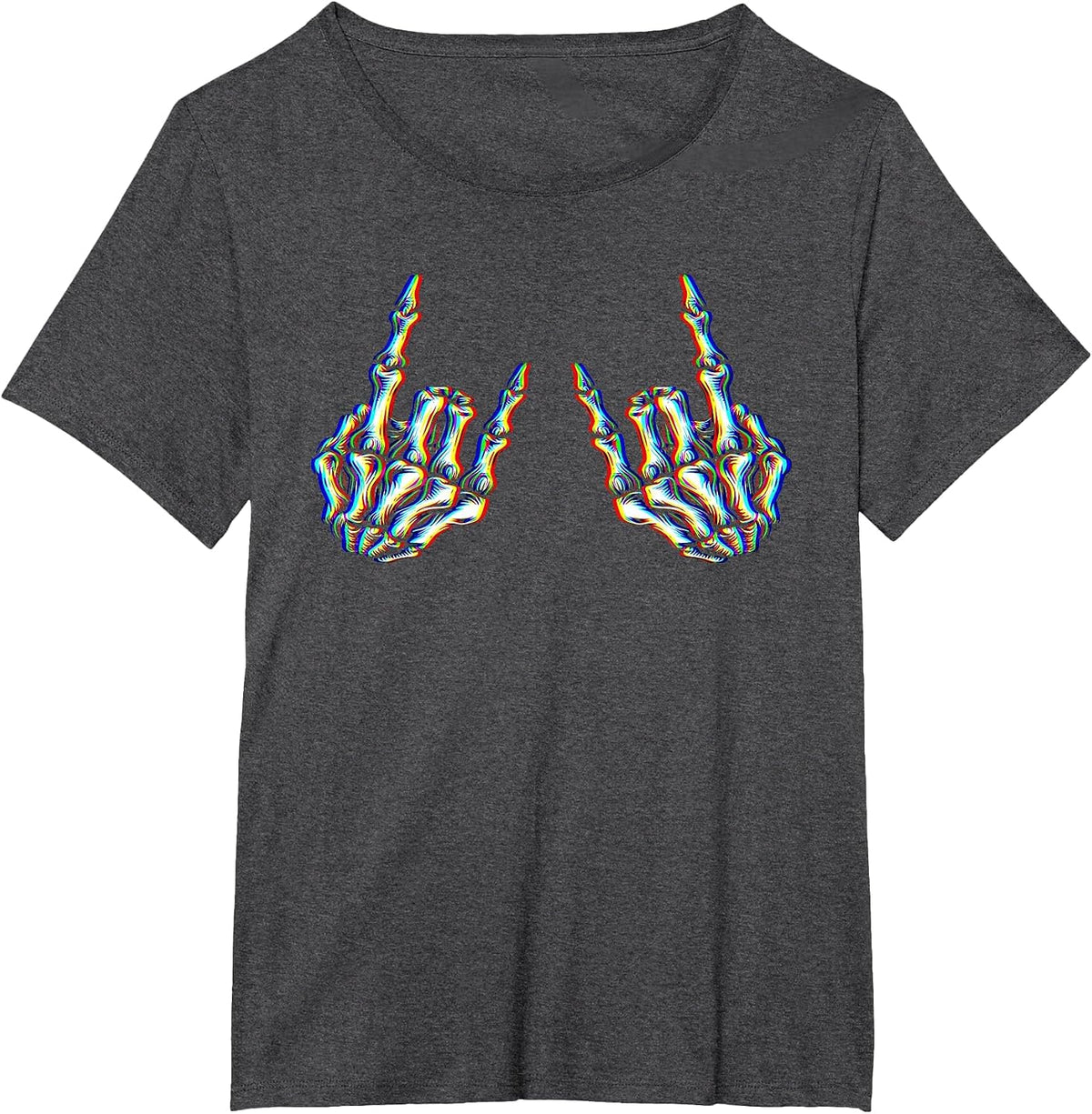 Punk Rock Skeleton Cool Rocker Psychedelic Trippy Rave Party T-Shirt - Dark Heather Grey