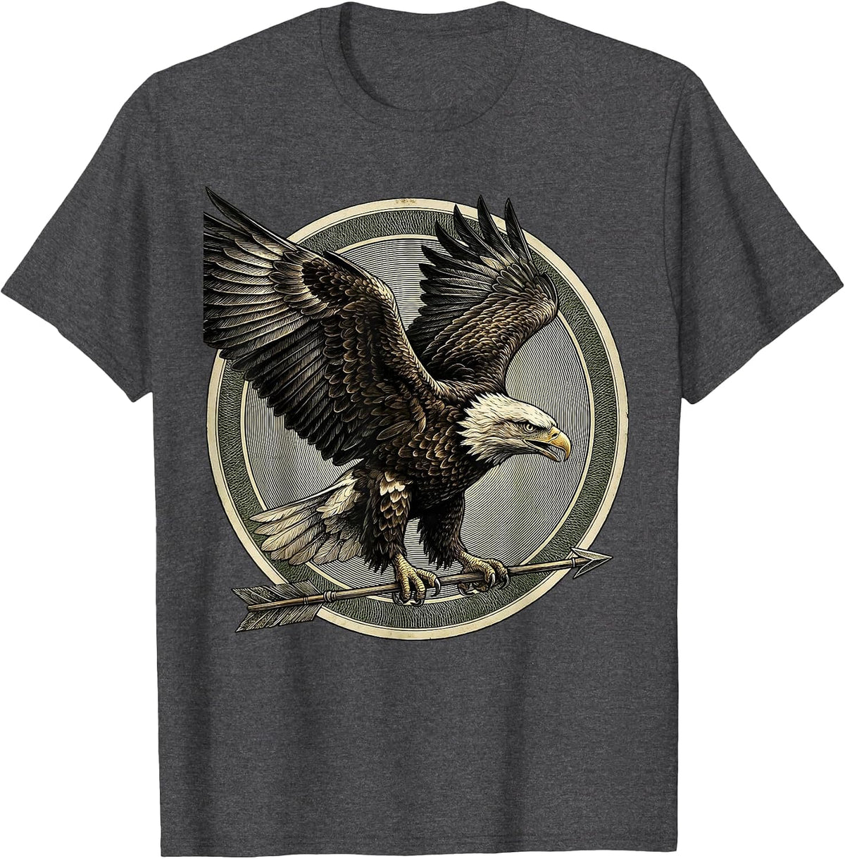 Eagle Clutching Arrow Patriotic Graphic Design T-Shirt - Dark Heather Grey