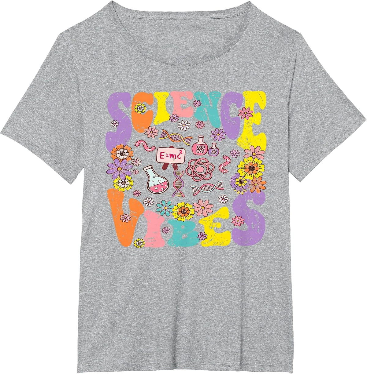 Science Vibes Retro 1st Day of Back to School Groovy Teacher T-Shirt - Heather Grey
