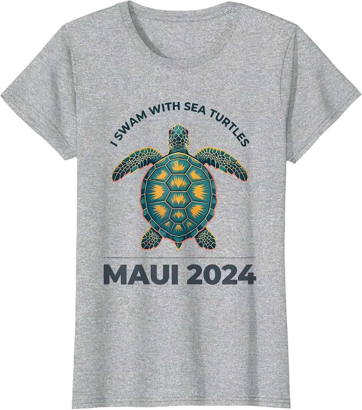 I SWAM WITH SEA TURTLES MAUI 2024 Tropical Souvenir Travel T-Shirt - Heather Grey