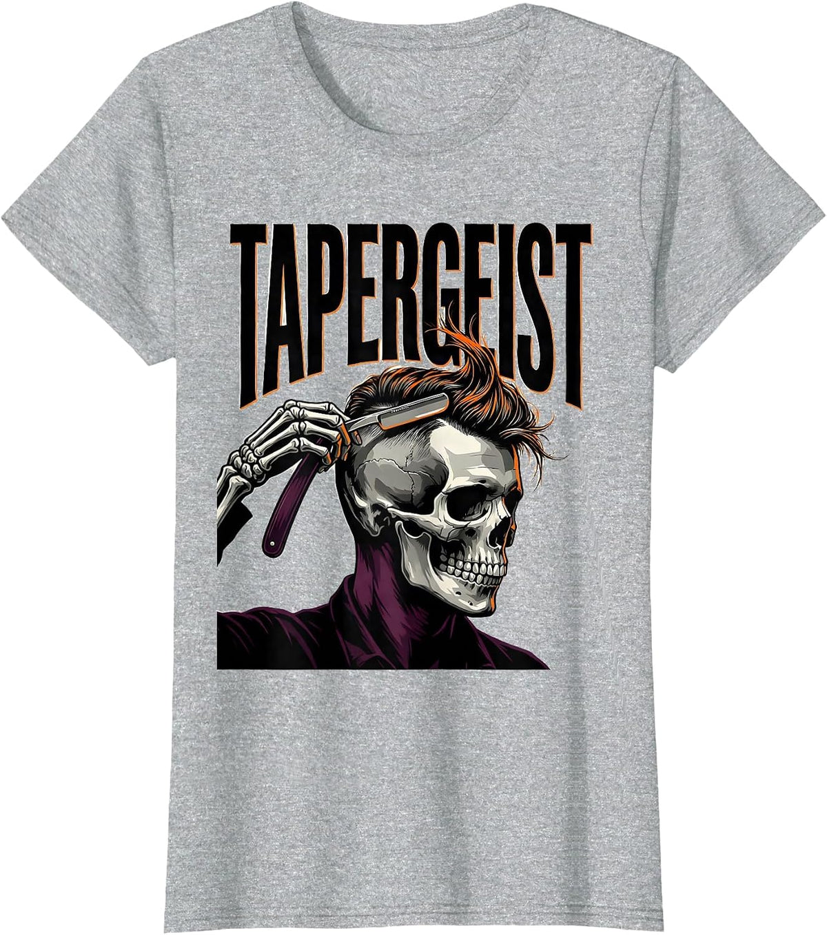 Tapergeist Skeleton Barber Halloween Hairstylist Humor T-Shirt - Heather Grey