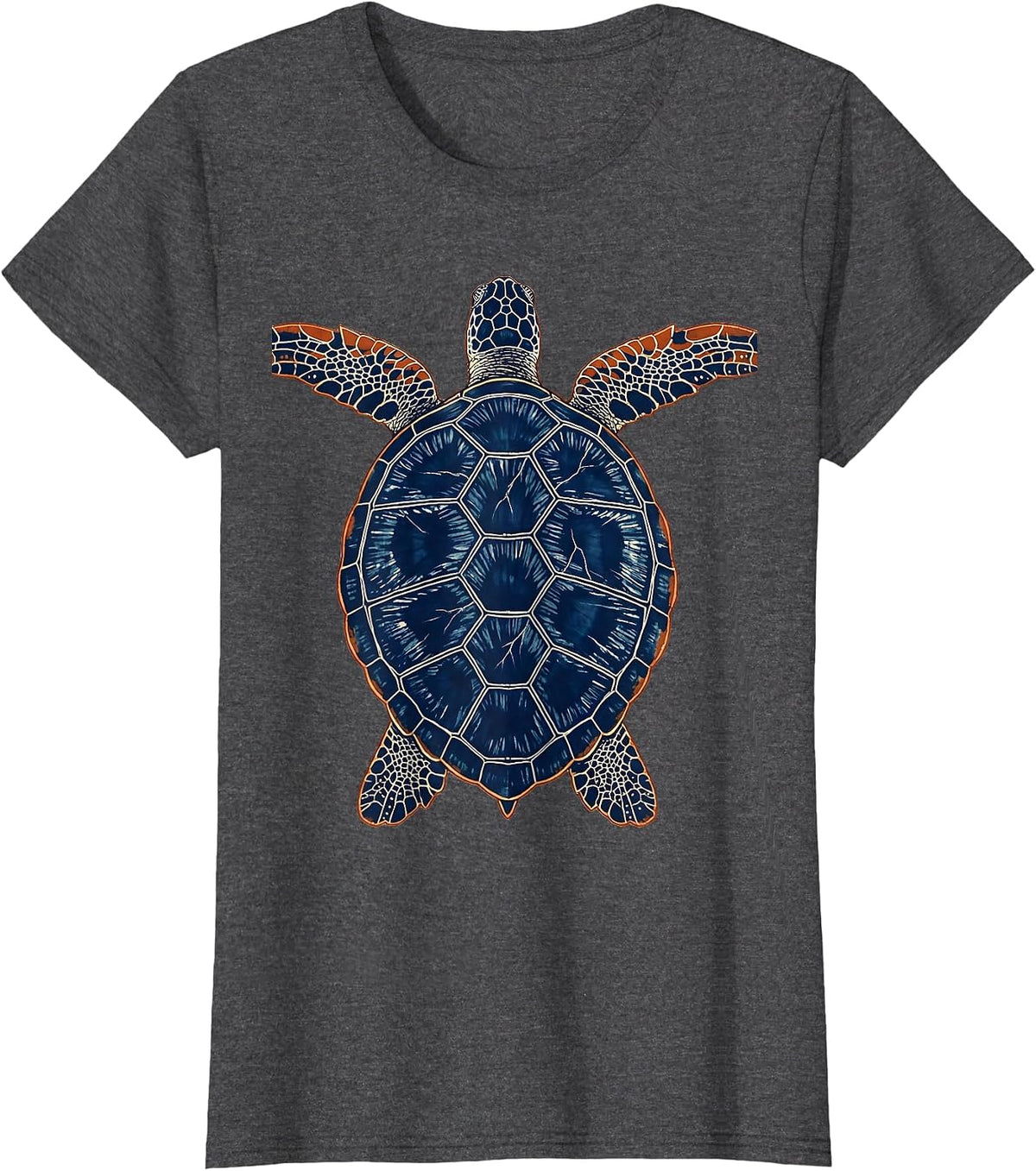 Women's Turtle Pushing Against Current Underwater Art T-Shirt - Dark Heather Grey