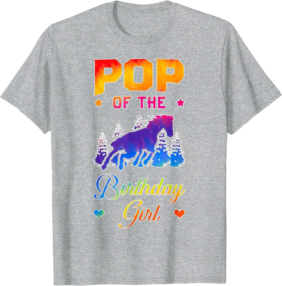 Pop of The Birthday Girl Horse Family Bday Party T-Shirt - Heather Grey