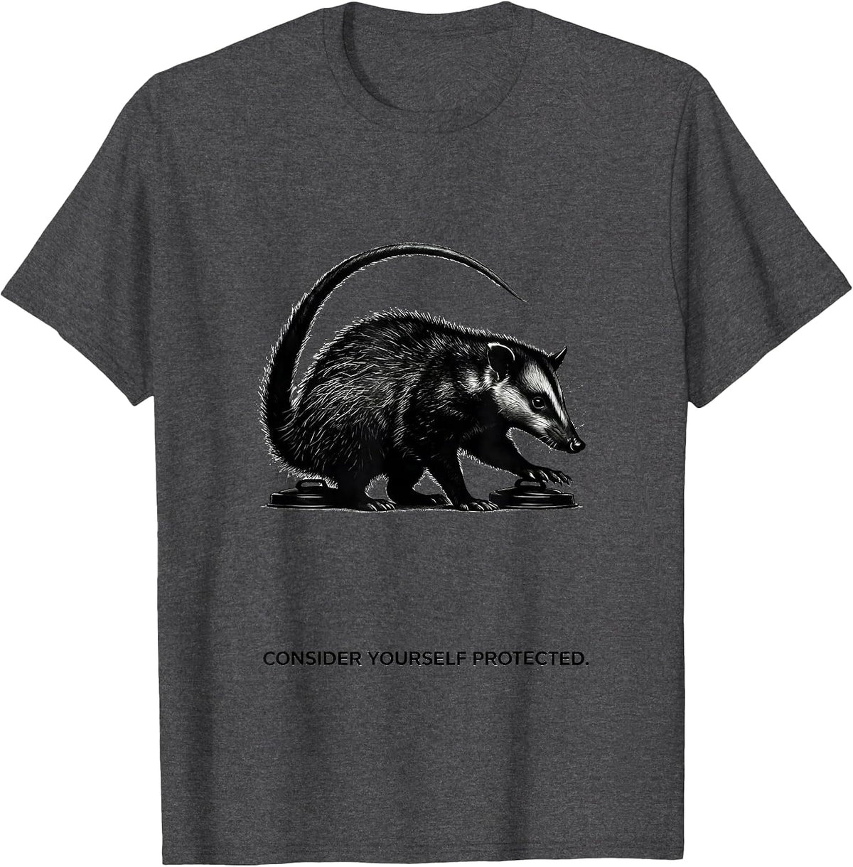 Men's Consider Yourself Protected Minimalist Opossum Meme Humor T-Shirt - Dark Heather Grey