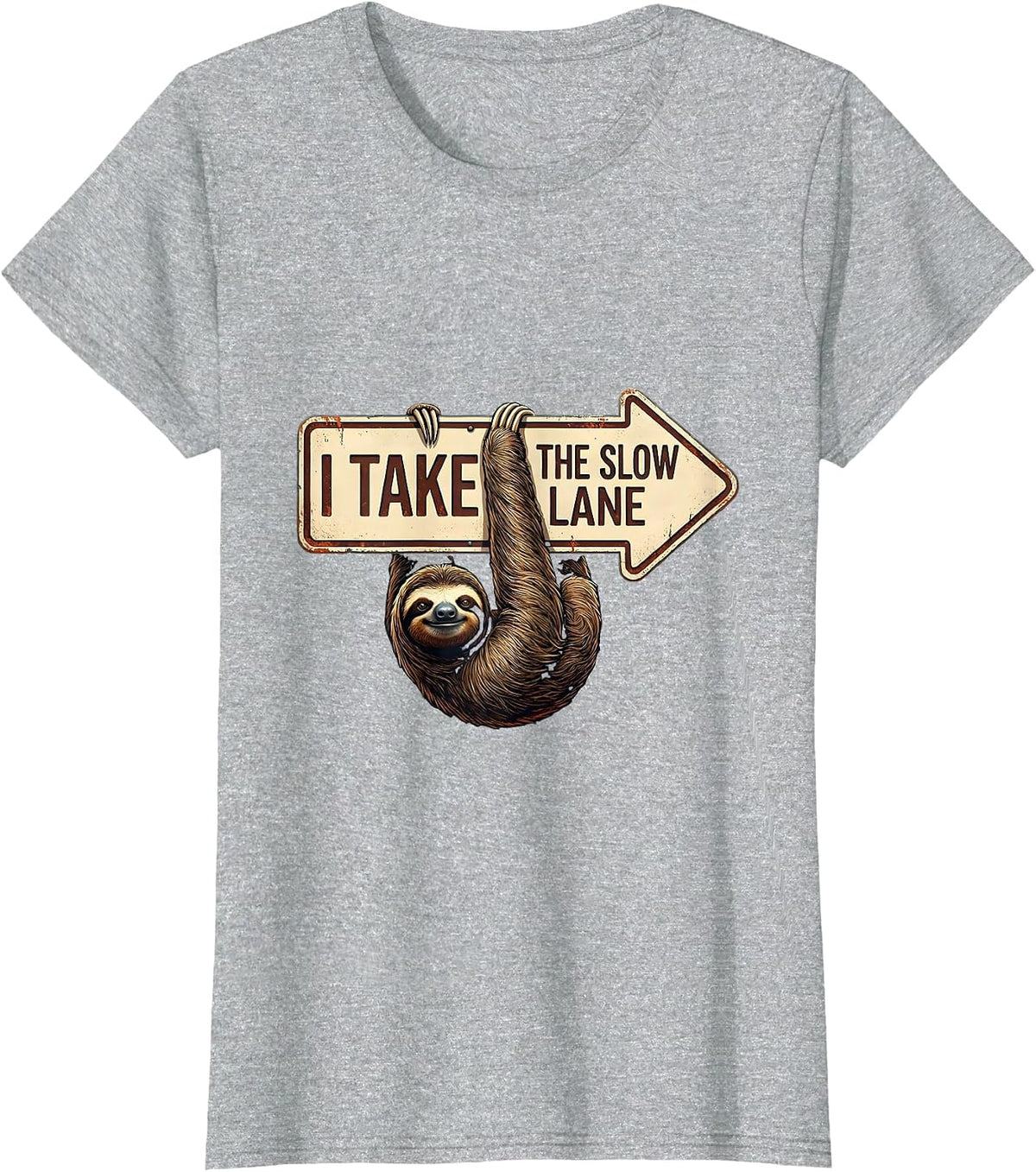 Women's I Take The Slow Lane Funny Sloth Lover Humor T-Shirt - Heather Grey