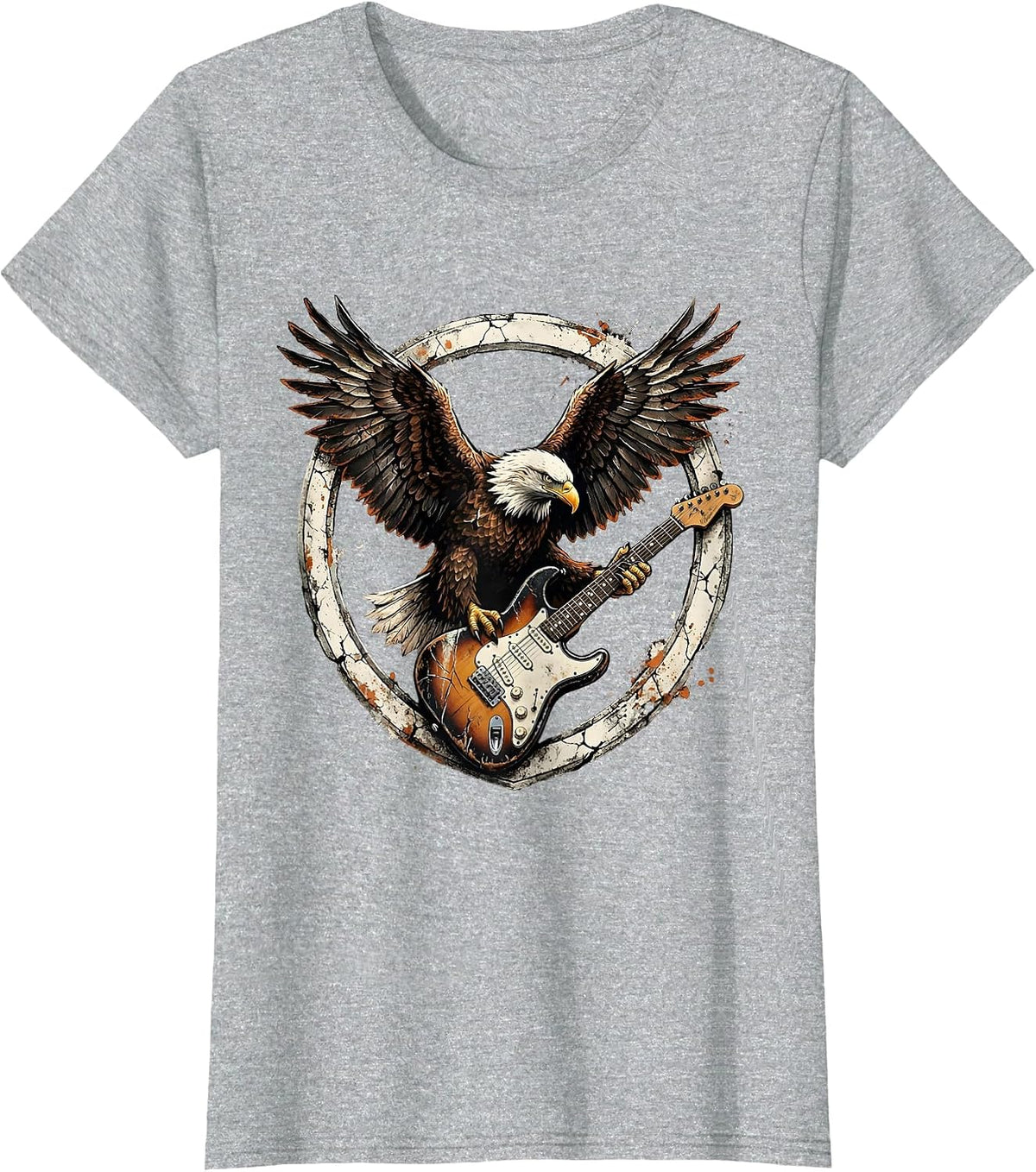 Nashville Bald Eagle Electric Guitar Graphic T-Shirt - Heather Grey