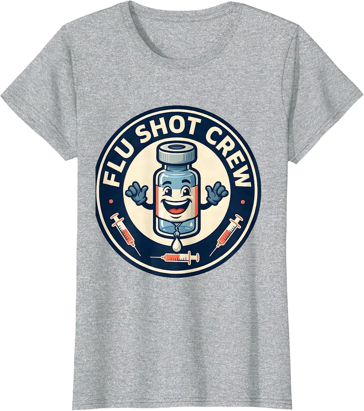 Women's Flu Shot Crew Funny Nurse Doctor Vaccine Humor T-Shirt - Heather Grey
