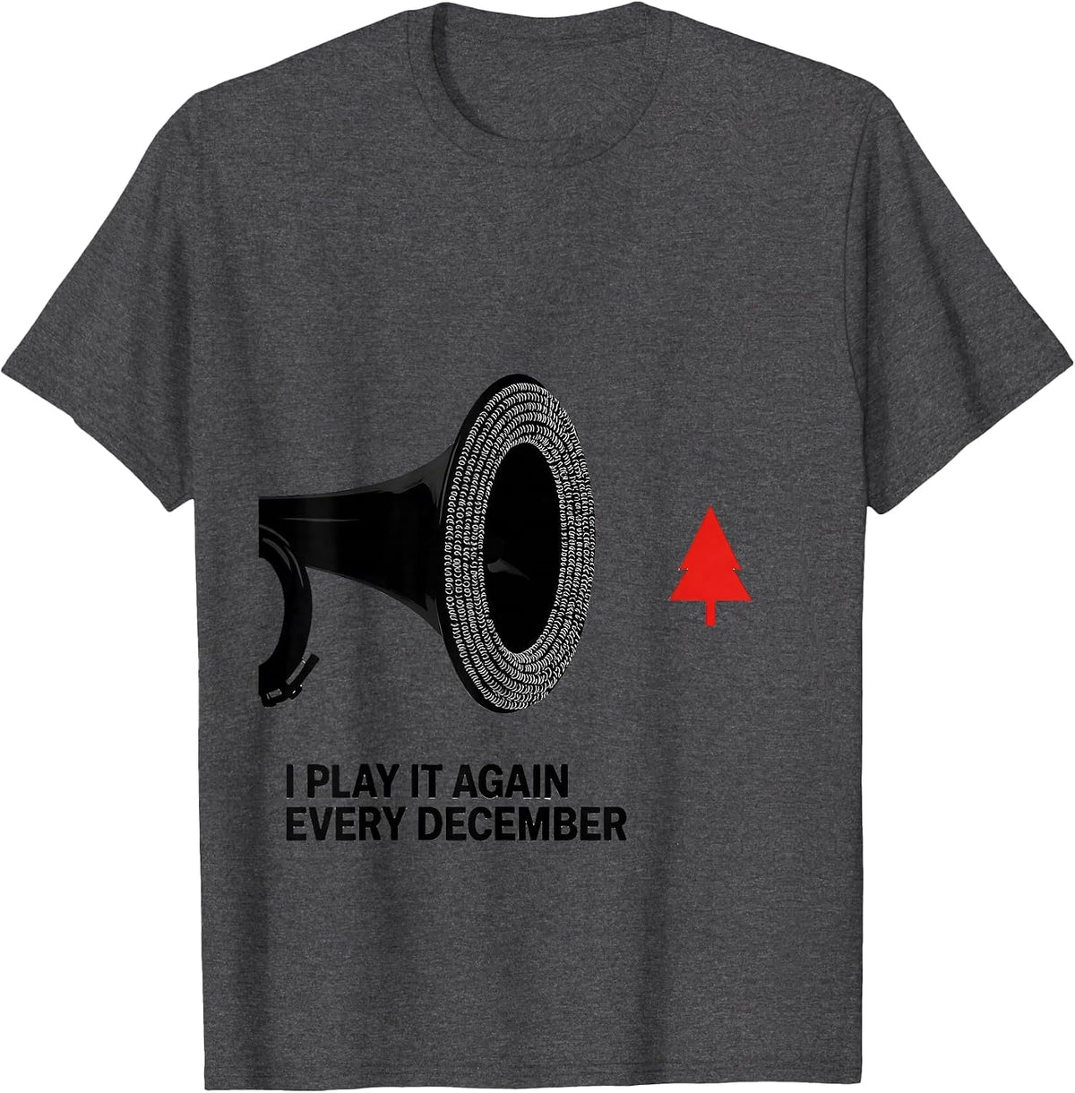 I Play It Again, Every December Funny Trombone Player T-Shirt - Dark Heather Grey