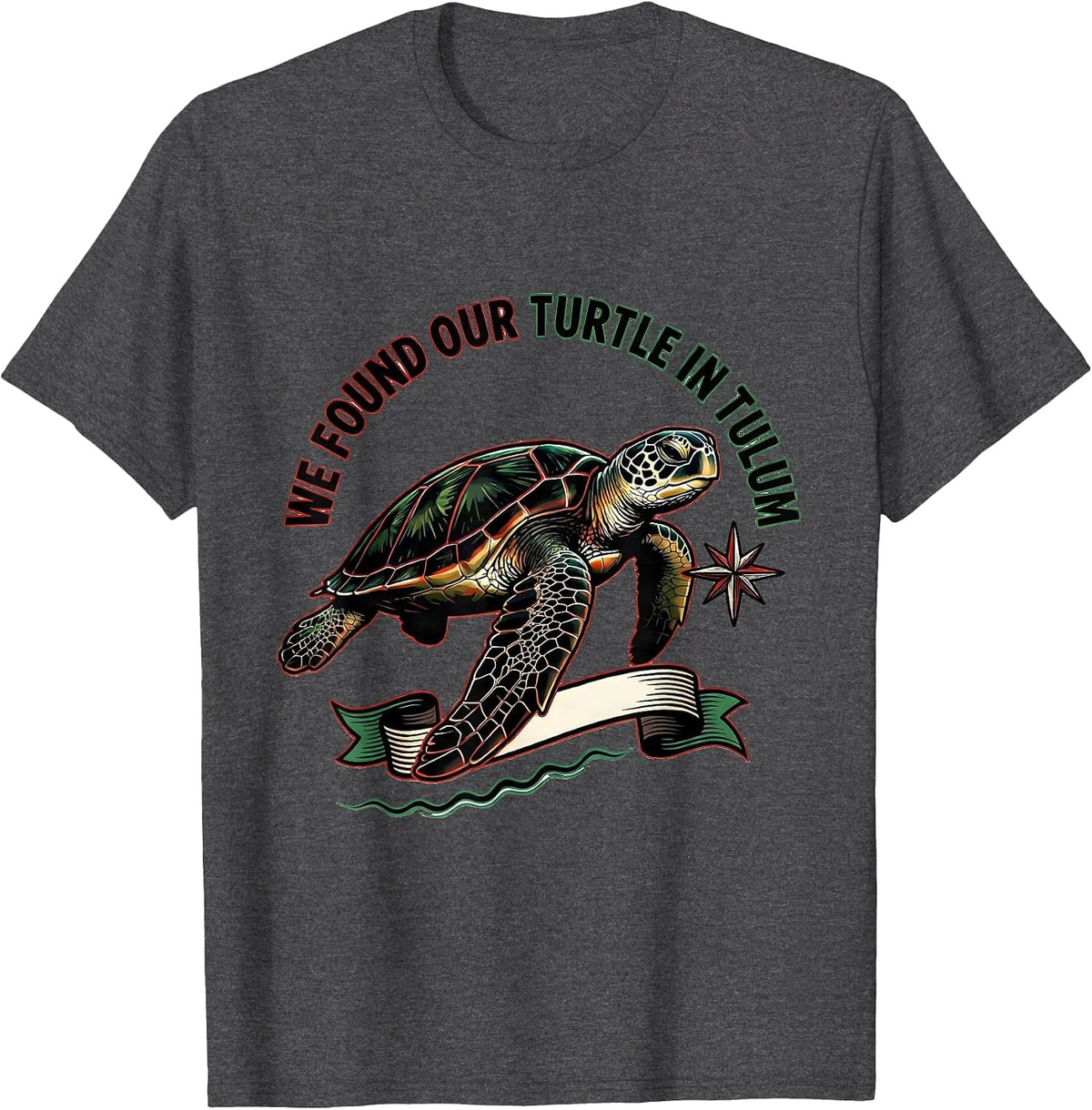 Men's We Found Our Turtle In Tulum Tattoo Sea Turtle Ocean Animal T-Shirt - Dark Heather Grey