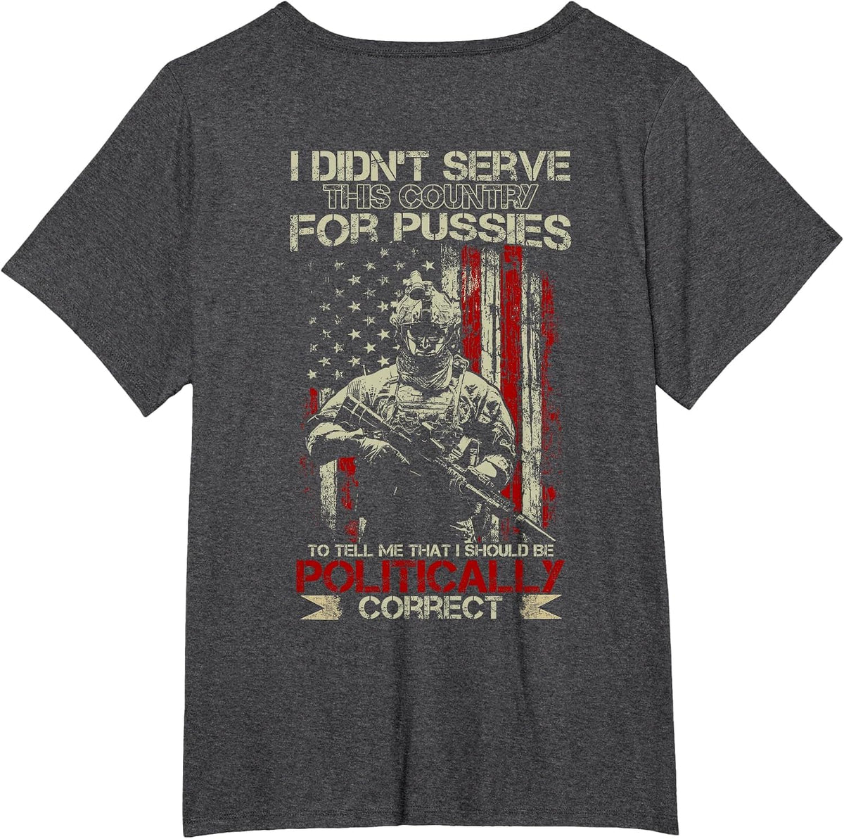 I Didn't Serve This Country for Pussies USA Flag on Back T-Shirt - Dark Heather Grey