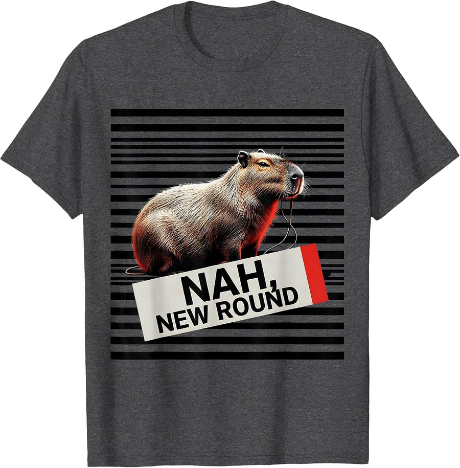 Men's Nah, New Round Swiss International Capybara Gamer Bruh Meme T-Shirt - Dark Heather Grey