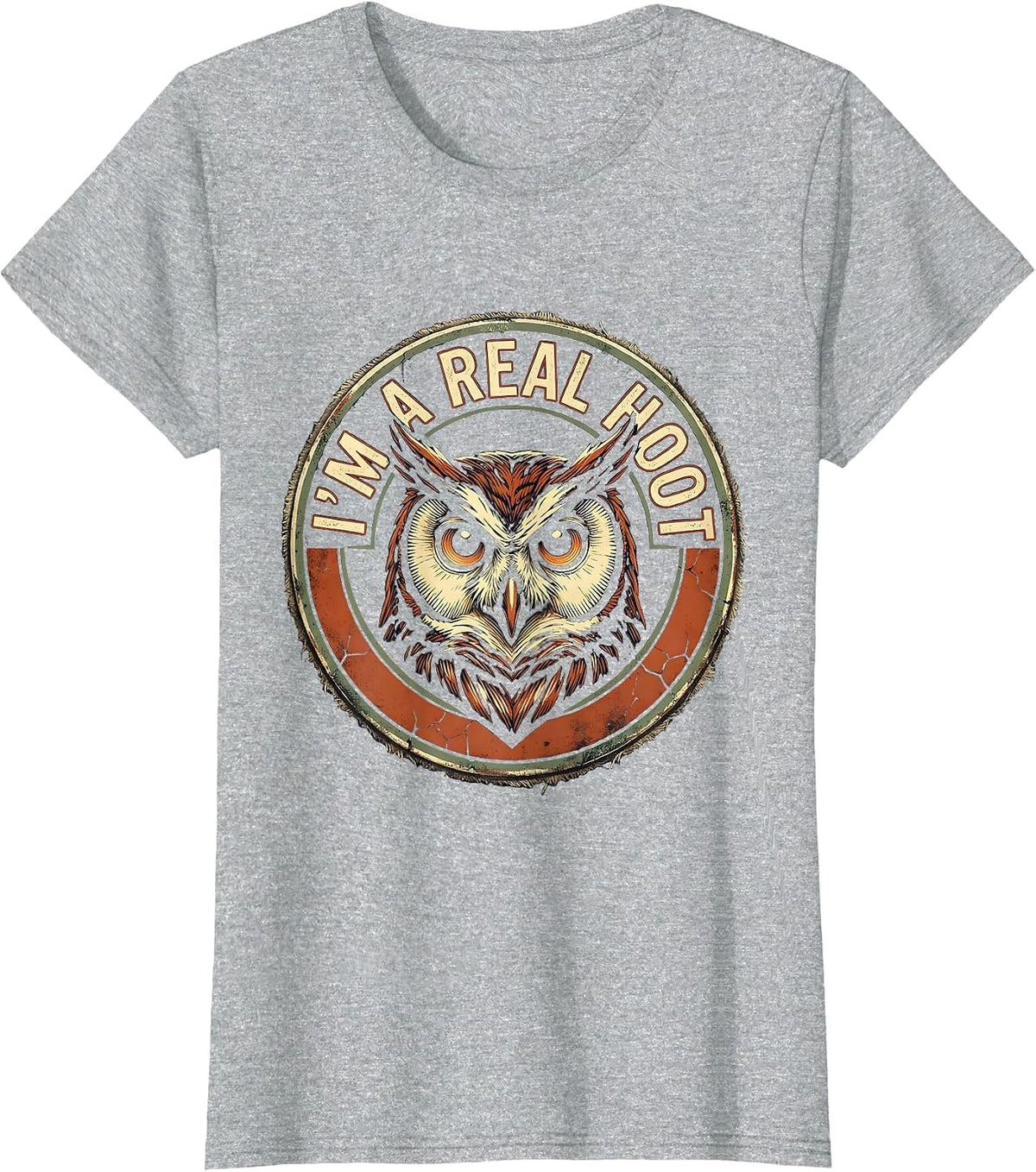 Women's I'm A Real Hoot Distressed Vintage Owl Bird Lover Humor T-Shirt - Heather Grey