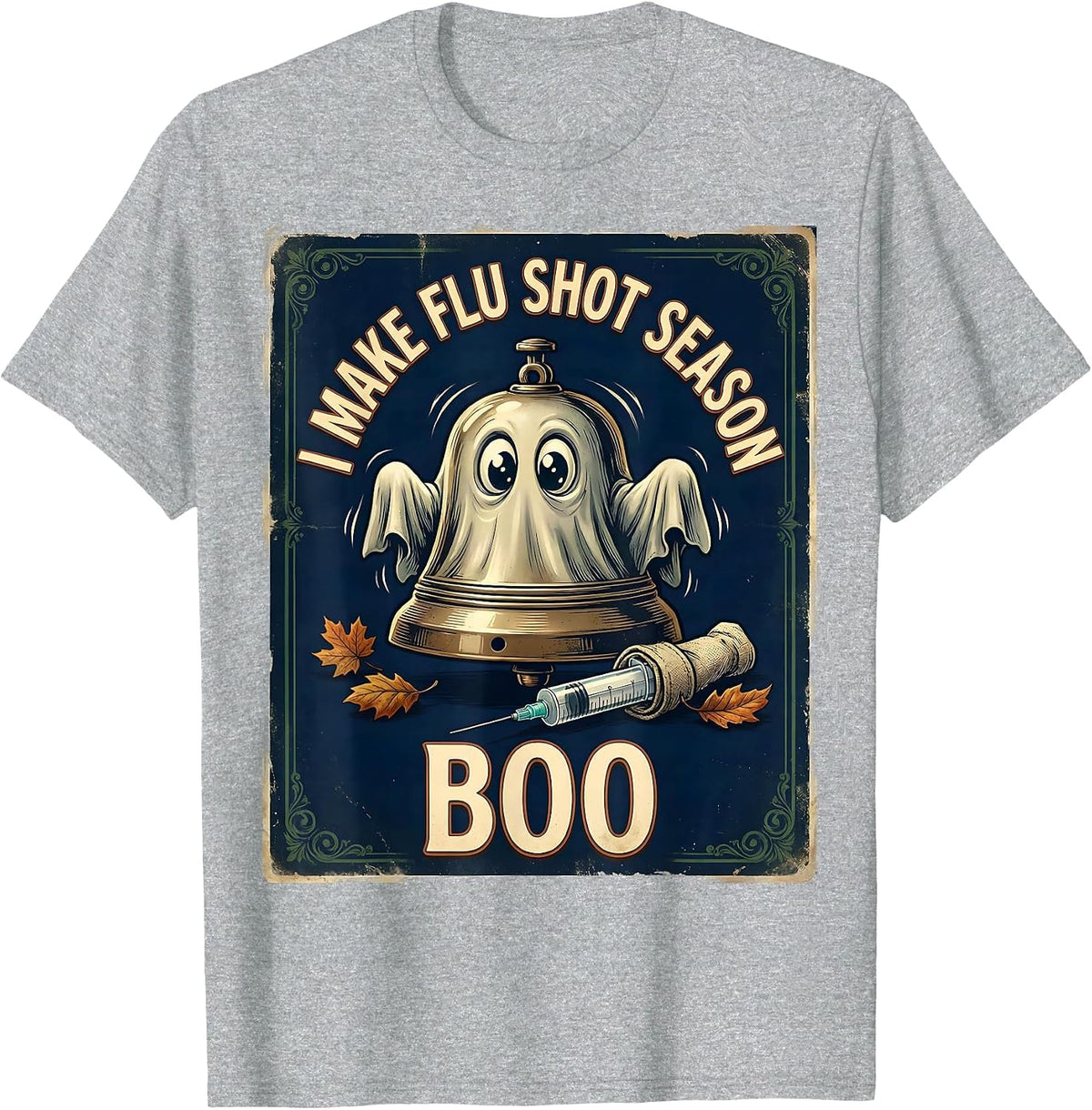 Men's I Make Flu Shot Season Boo Vintage Halloween Nurse Ghost T-Shirt - Heather Grey