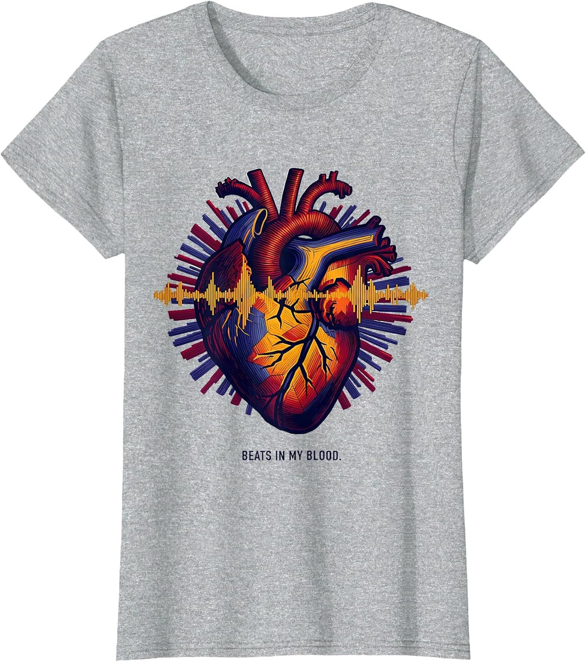 Beats In My Blood Hip Hop Music Design T-Shirt - Heather Grey