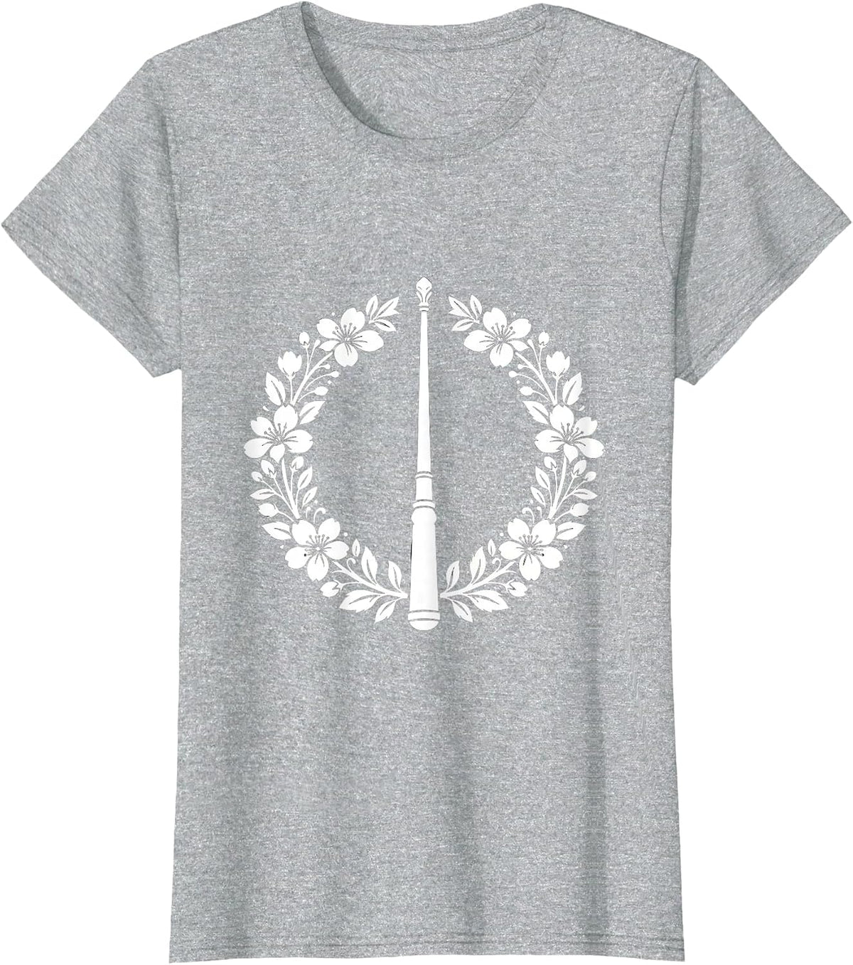 Band Mom Drum Major Baton Floral Wreath Design T-Shirt - Heather Grey