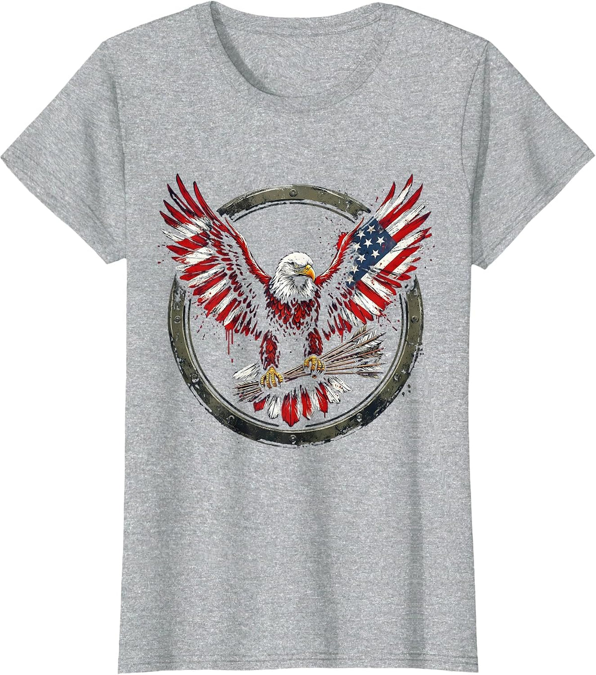 US Army Eagle Clutching Arrows Patriotic Design T-Shirt - Heather Grey