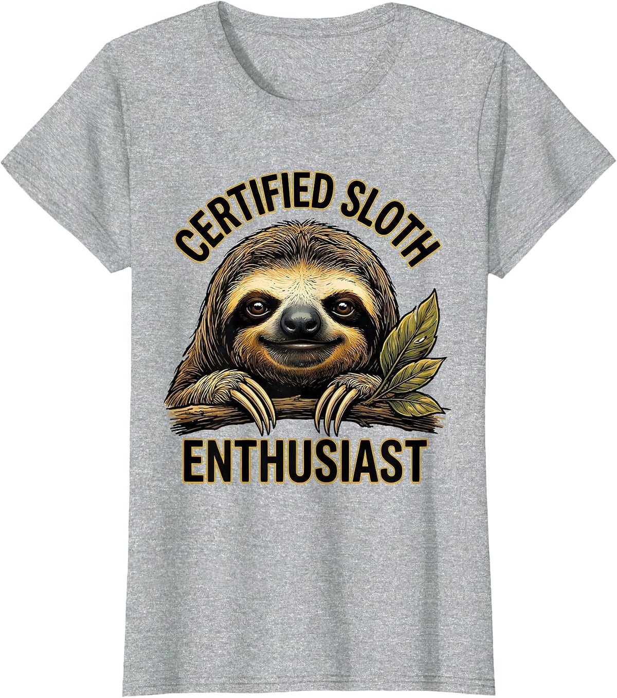 Certified Sloth Enthusiast Funny Sloth Lover Gift T-Shirt - Heather Grey