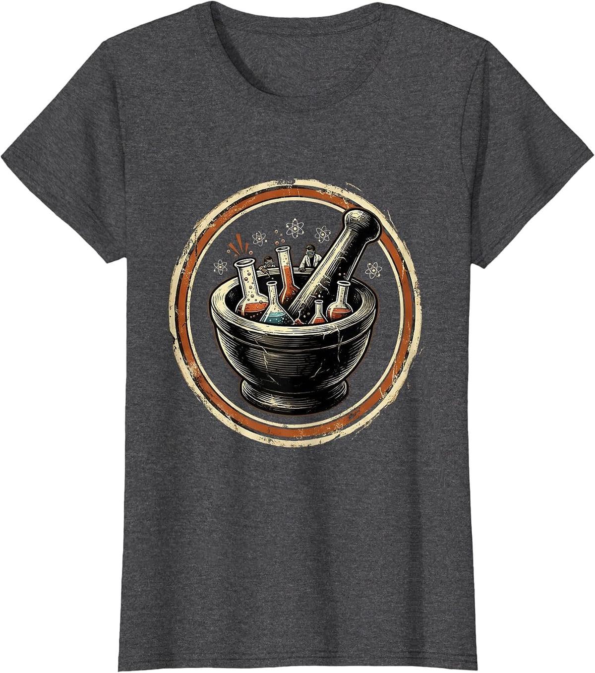 Women's Mortar and Pestle Tiny Scientists Illustration T-Shirt - Dark Heather Grey