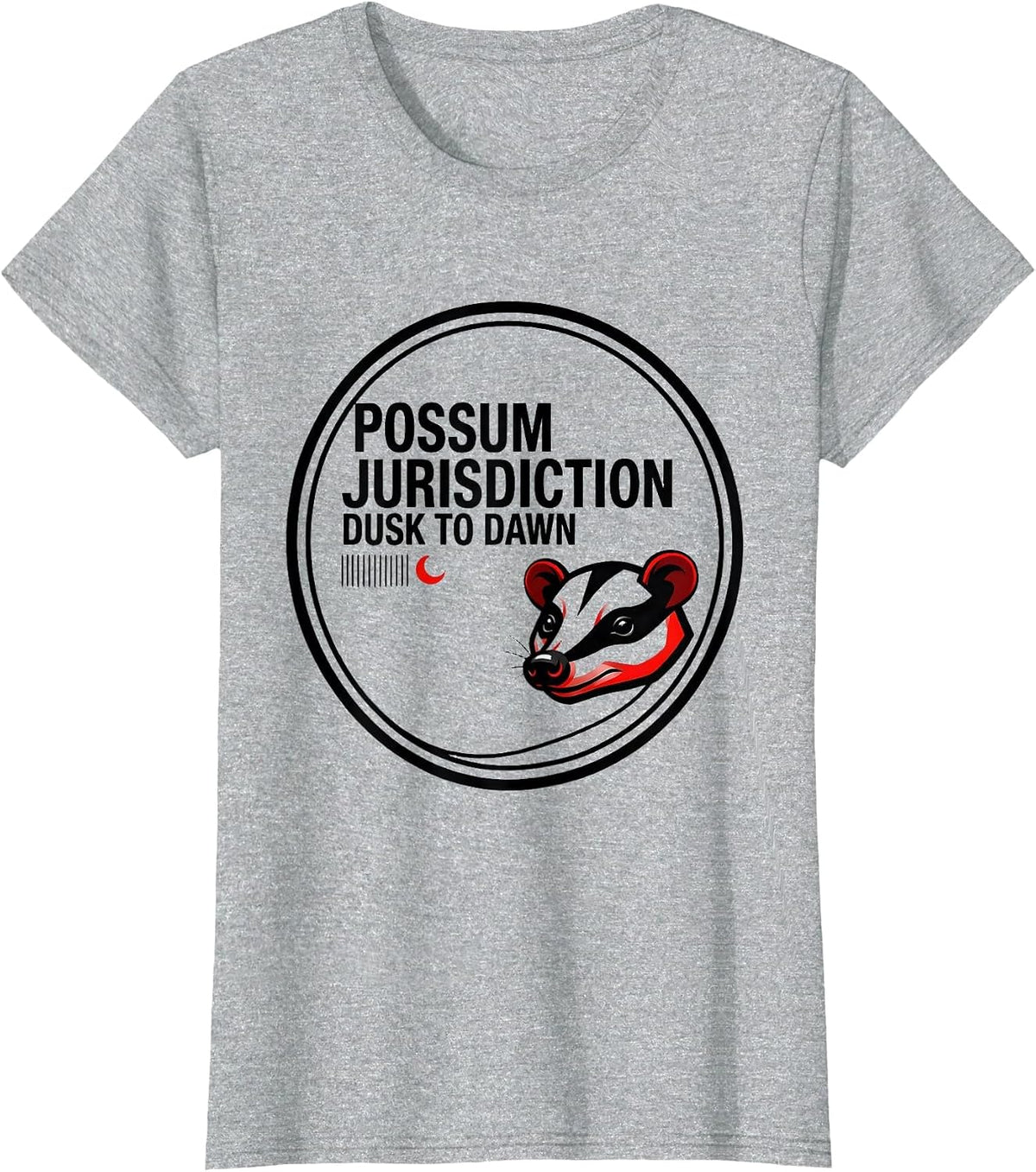 Possum Jurisdiction: Dusk To Dawn Funny Opossum Deadpan Meme T-Shirt - Heather Grey