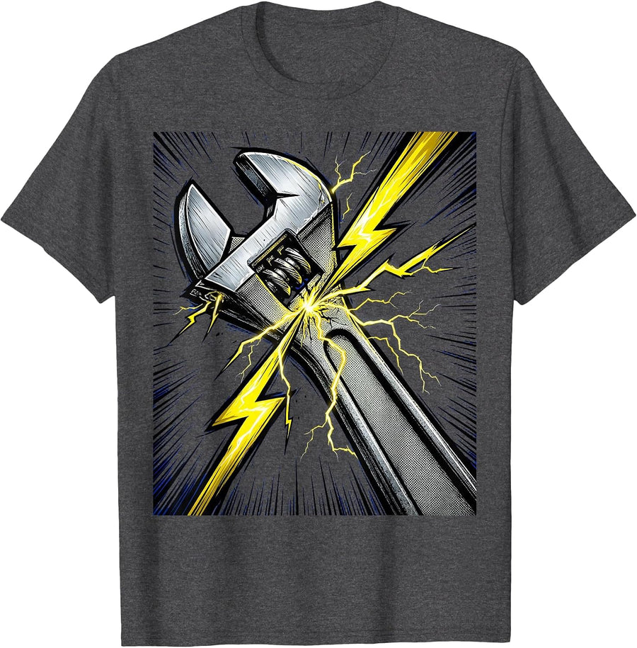 Men's Torque Wrench Lightning Bolt Mechanic Graphic T-Shirt - Dark Heather Grey