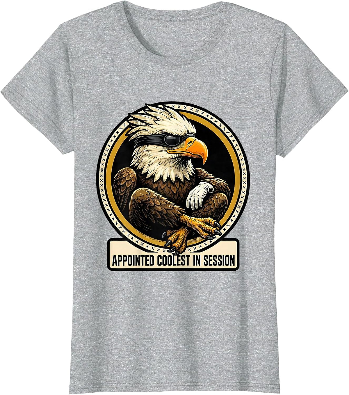 Appointed Coolest In Session Retro Cartoon Eagle Mascot T-Shirt - Heather Grey