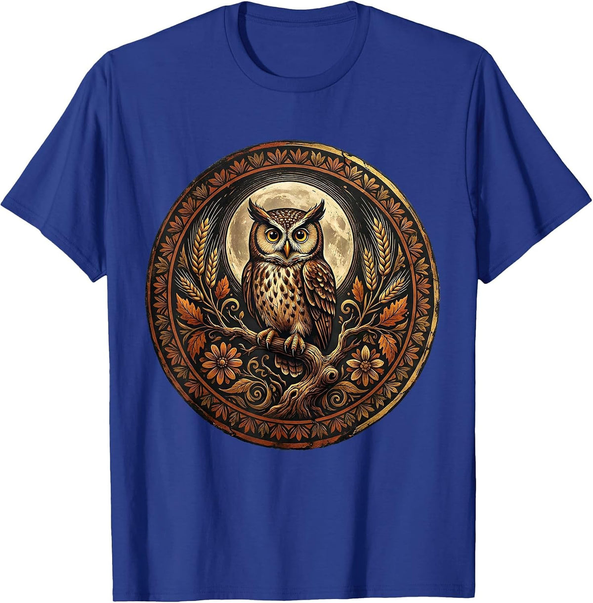 Men's Owl Harvest Moon Thanksgiving Graphic T-Shirt - Royal Blue