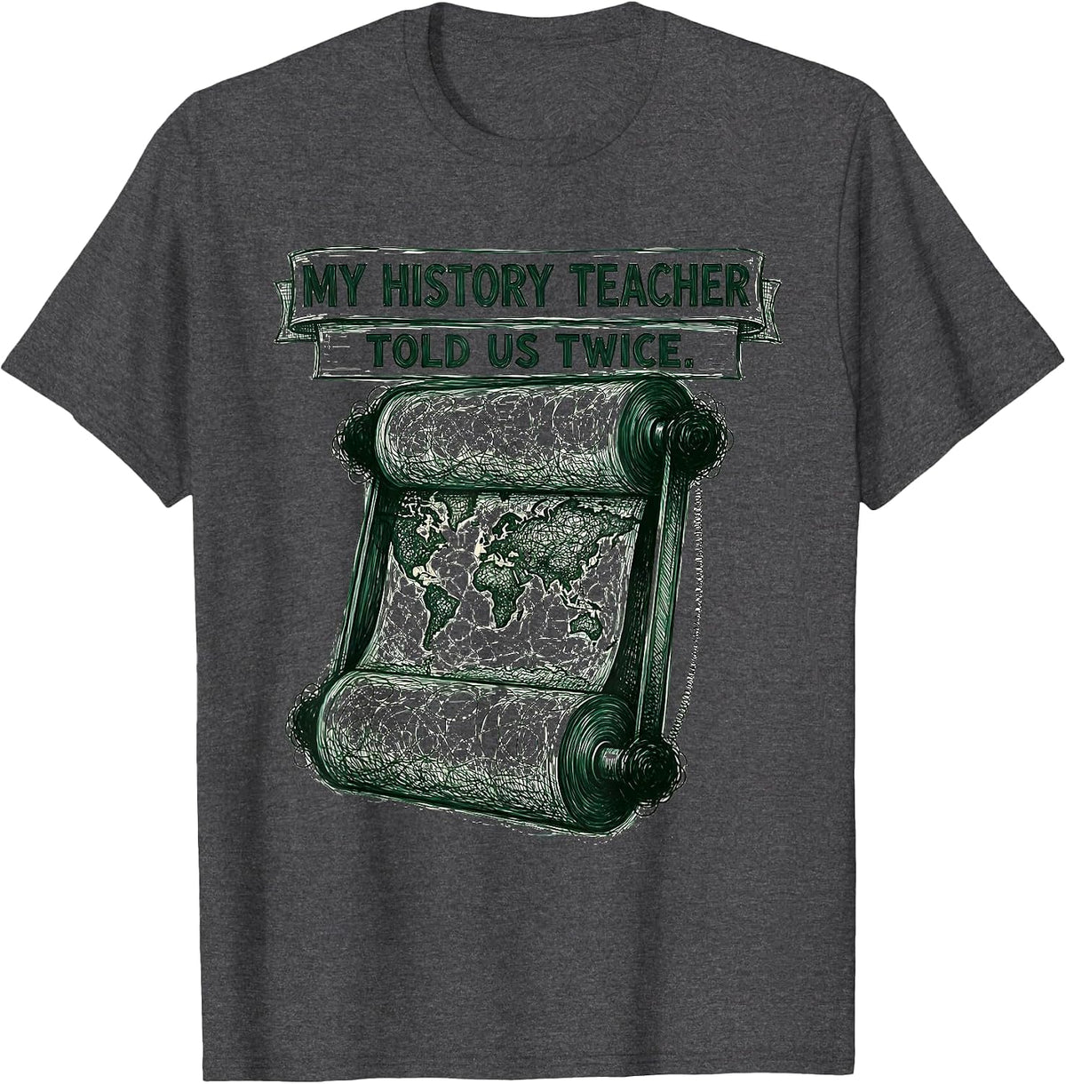 My History Teacher Told Us Twice Funny History Teacher Back T-Shirt - Dark Heather Grey