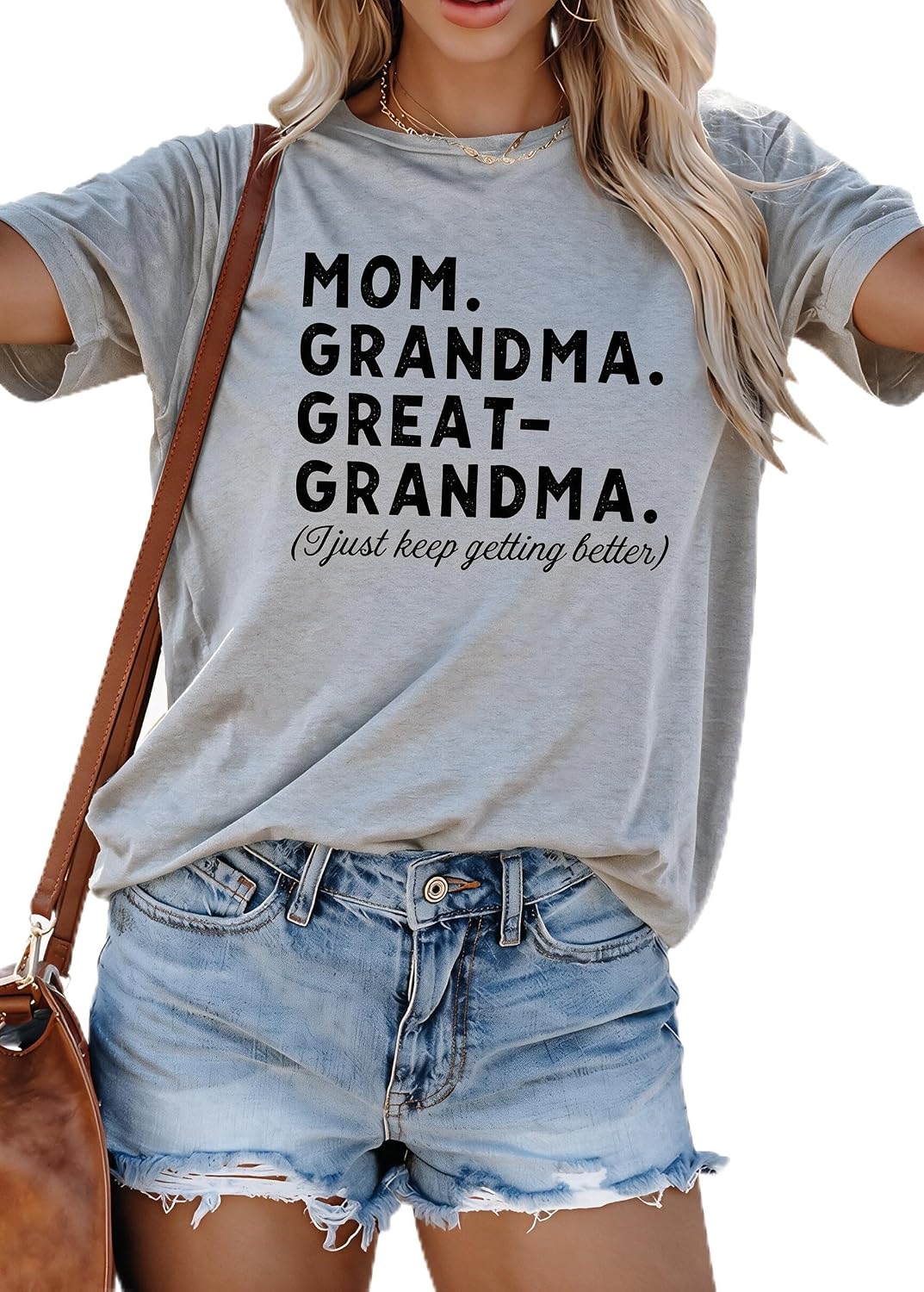 Grandma Shirts Women Mom Grandma Great Grandma Graphic Tshirts Grandmom Gifts Tops Casual Gigi Tees Shirt - Light Grey