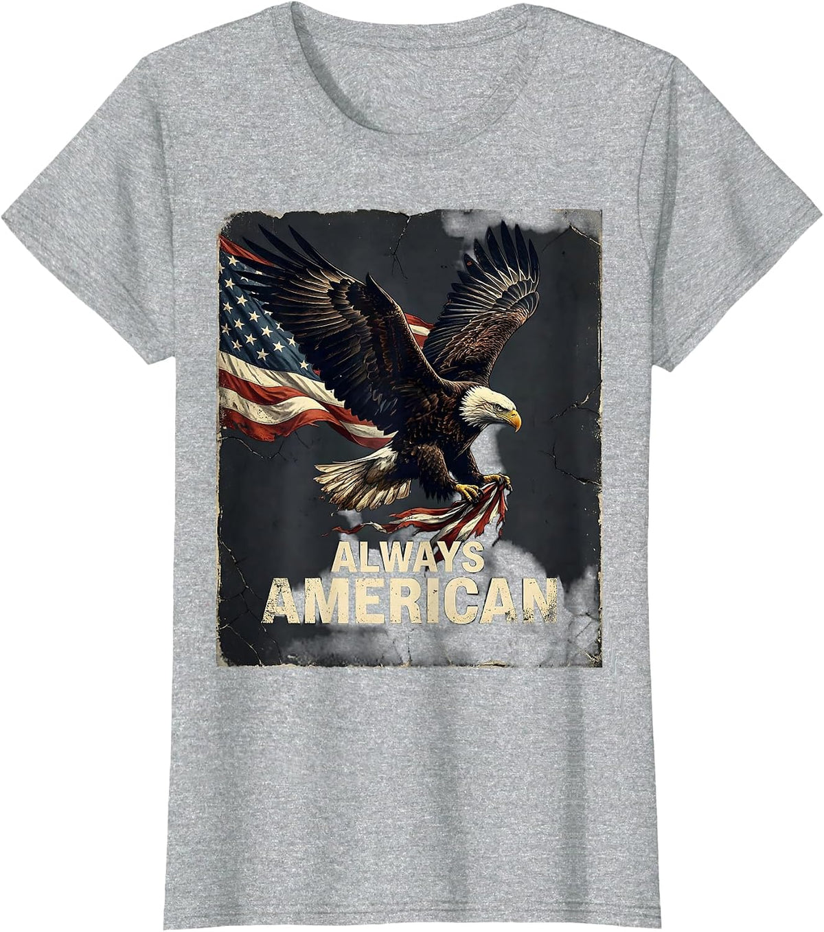 Always American Distressed Patriotic Eagle Flag T-Shirt - Heather Grey