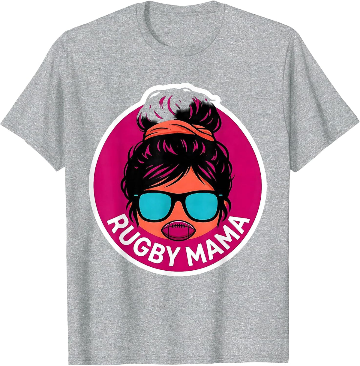 Men's Rugby Mama Funny Messy Bun Sports Mom Team Pride T-Shirt - Heather Grey