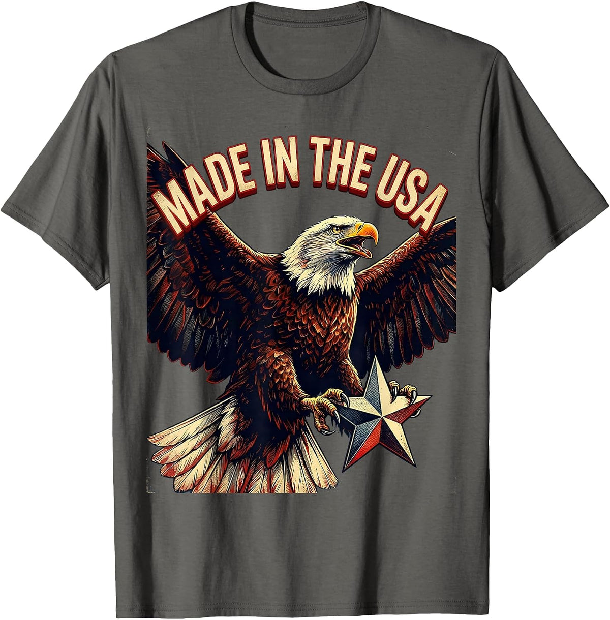 Made in the USA Patriotic American Pride Design T-Shirt - Asphalt Grey