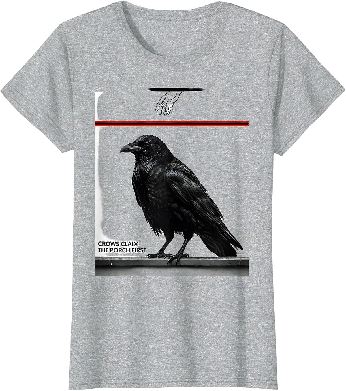 Women's Crows Claim The Porch First Dark Humor Crow Lover Gothic T-Shirt - Heather Grey