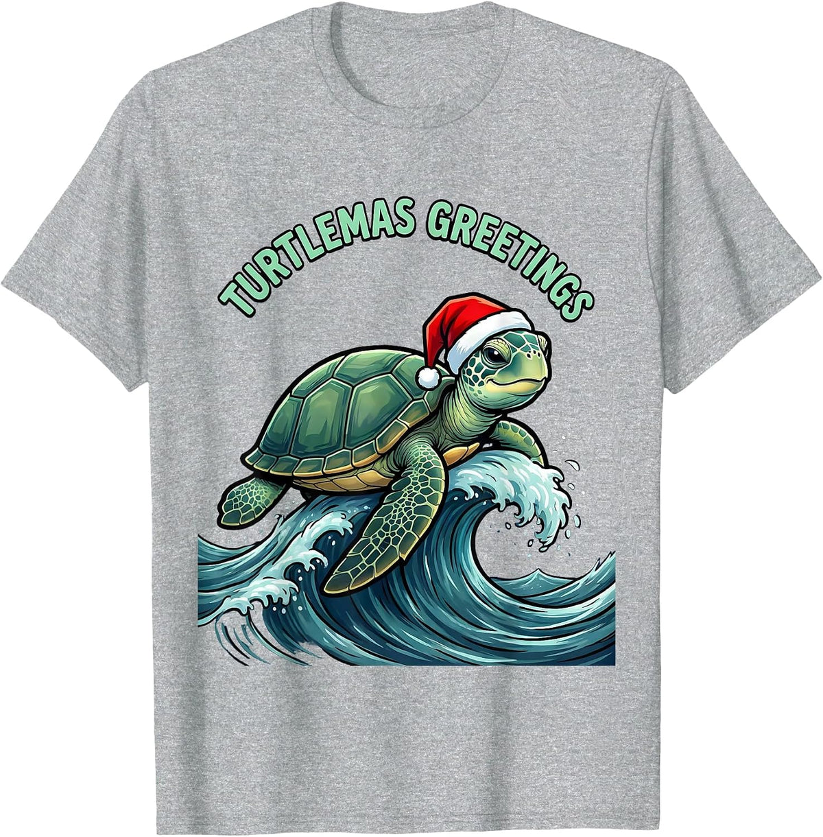 Men's Turtlemas Greetings Cartoon Sea Turtle Santa Hat Holiday T-Shirt - Heather Grey