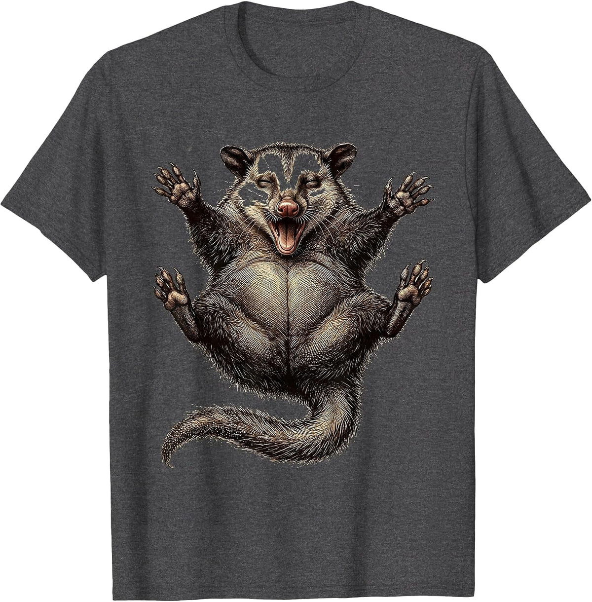 Men's Opossum Playing Dead Dramatic Expression Graphic T-Shirt - Dark Heather Grey