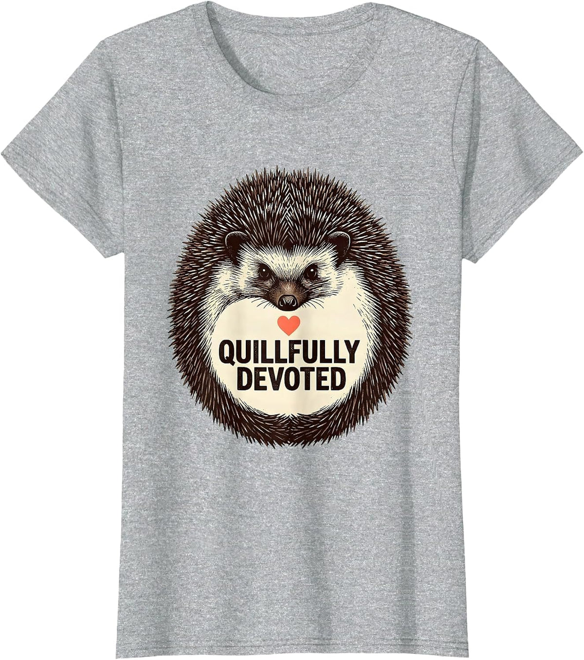 Women's Quillfully Devoted Whimsical Hedgehog Lover Gift T-Shirt - Heather Grey
