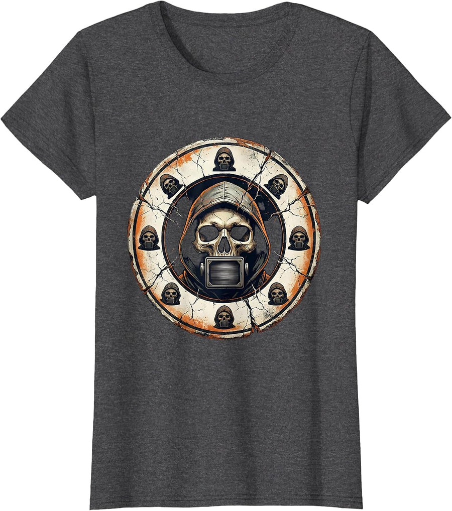 Women's Sealed Gamma Camera Detector Skull Badge Radiology Tech T-Shirt - Dark Heather Grey