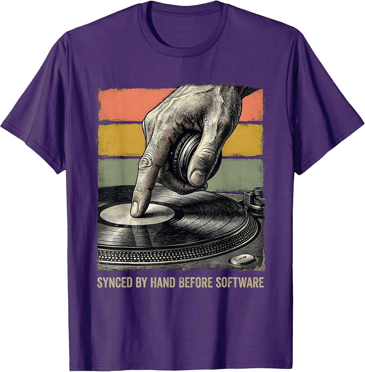 Men's Synced By Hand Before Software Retro DJ Gift Vintage T-Shirt - Purple