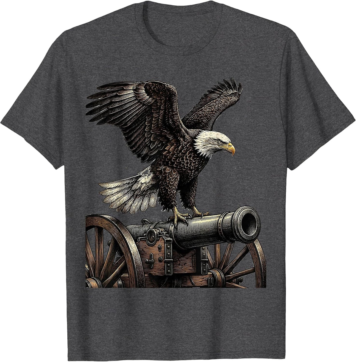 Men's American Flag Eagle on Revolutionary War Cannon T-Shirt - Dark Heather Grey