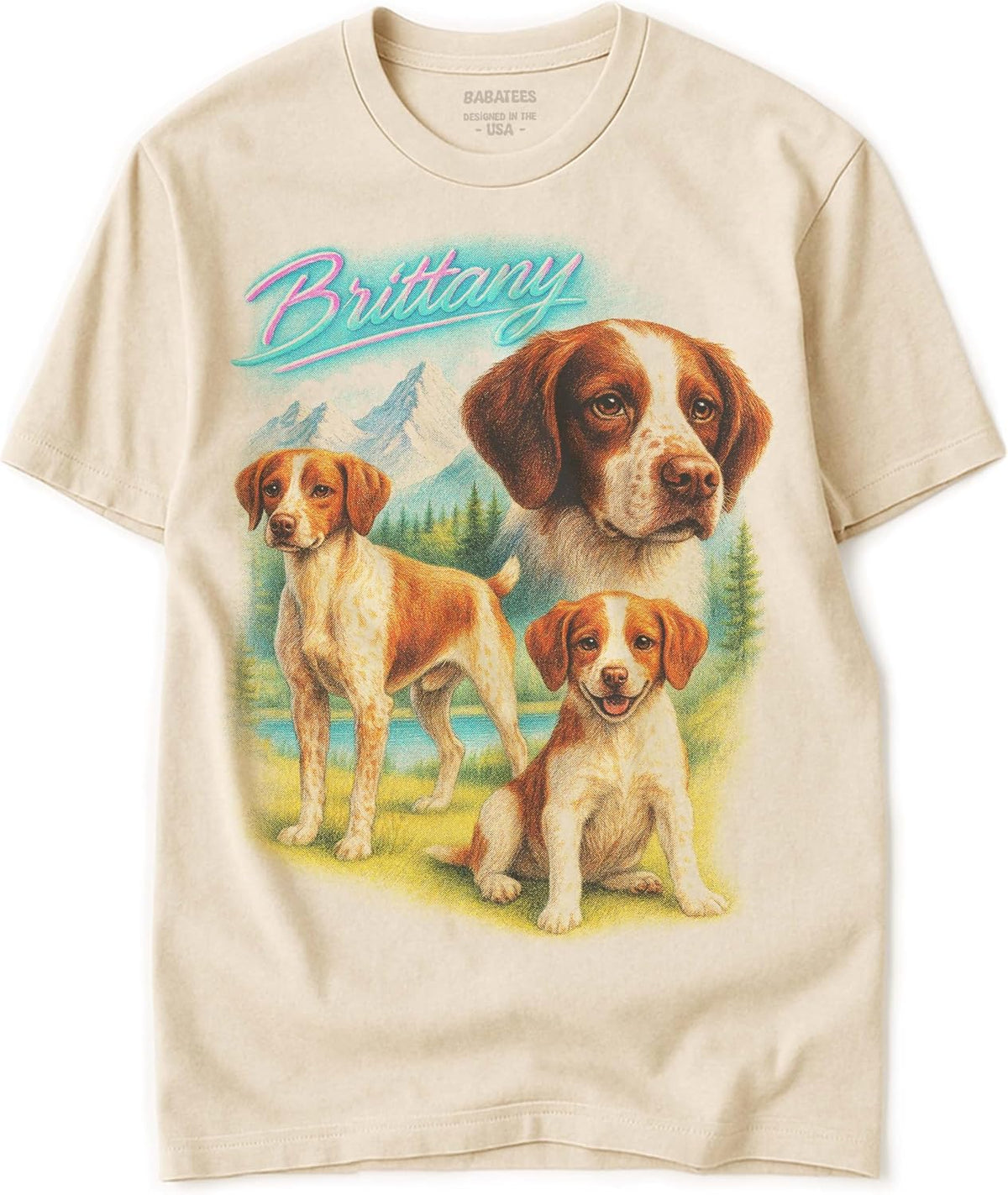 Vintage Tshirt for Dog Mom & Dad 100% Natural Undyed Cotton for Men & Women - Brittany