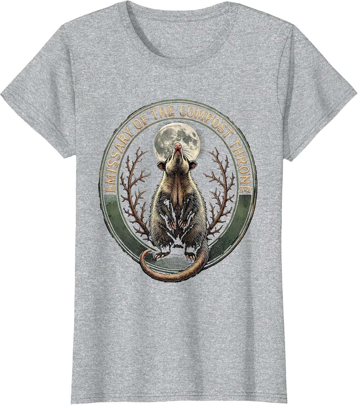 Women's Emissary Of The Compost Throne Vintage Opossum Halloween T-Shirt - Heather Grey