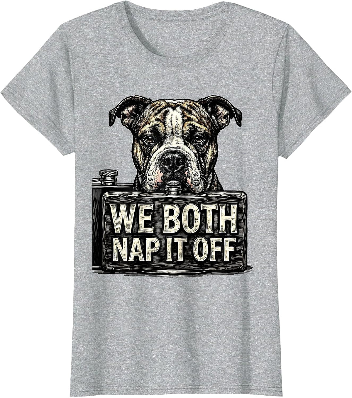 We Both Nap It Off Funny Bull Terrier Dog Meme Humor T-Shirt - Heather Grey