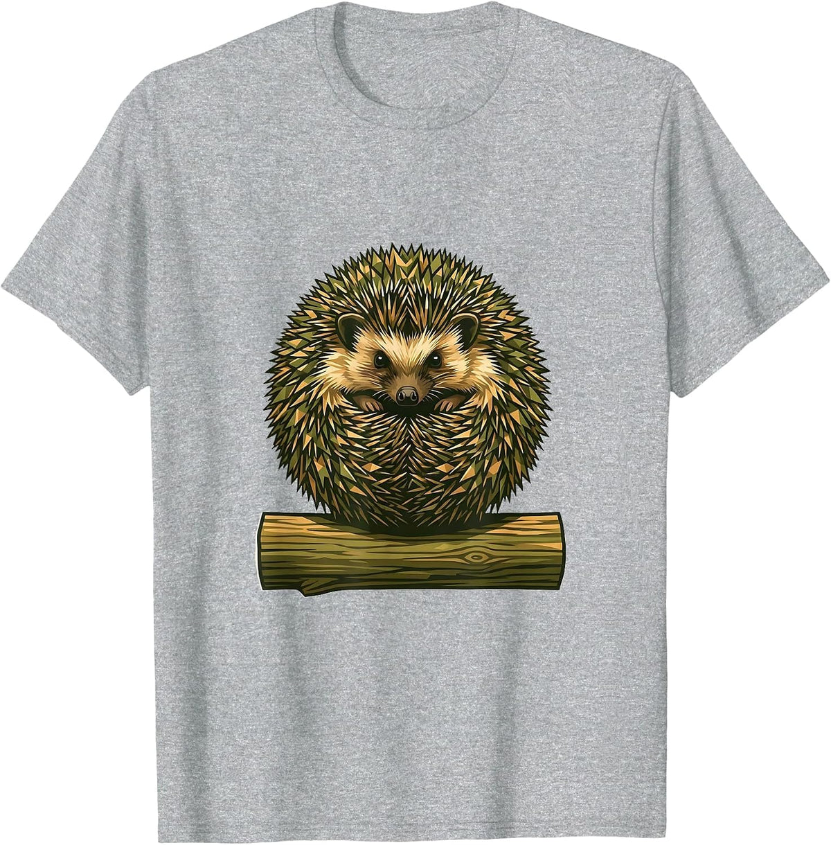 Men's Kids Camo Hedgehog Curled on Log T-Shirt - Heather Grey