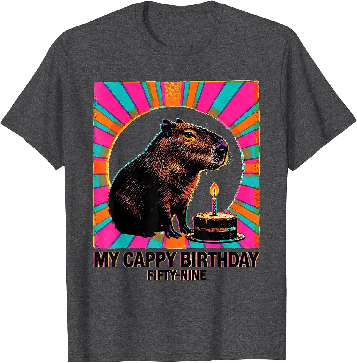 My Cappy Birthday Fifty-Nine Risograph Kawaii Capybara T-Shirt - Dark Heather Grey