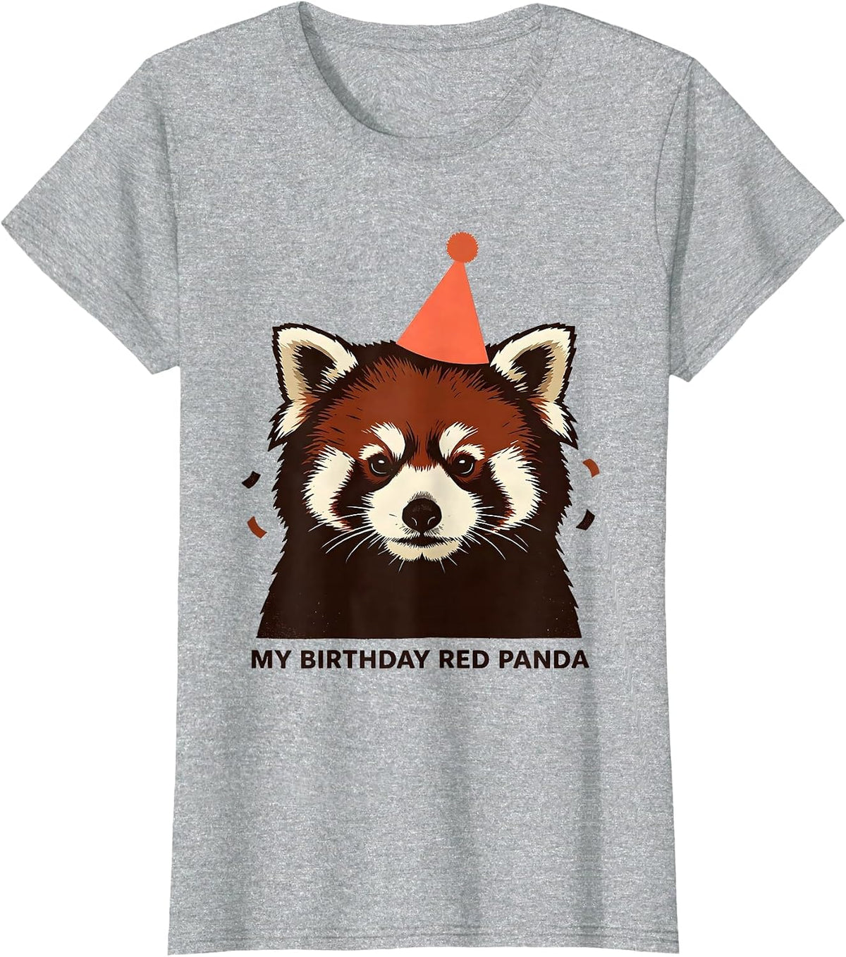 My Birthday Red Panda Cute Linocut Birthday Party Hat T-Shirt - Heather Grey