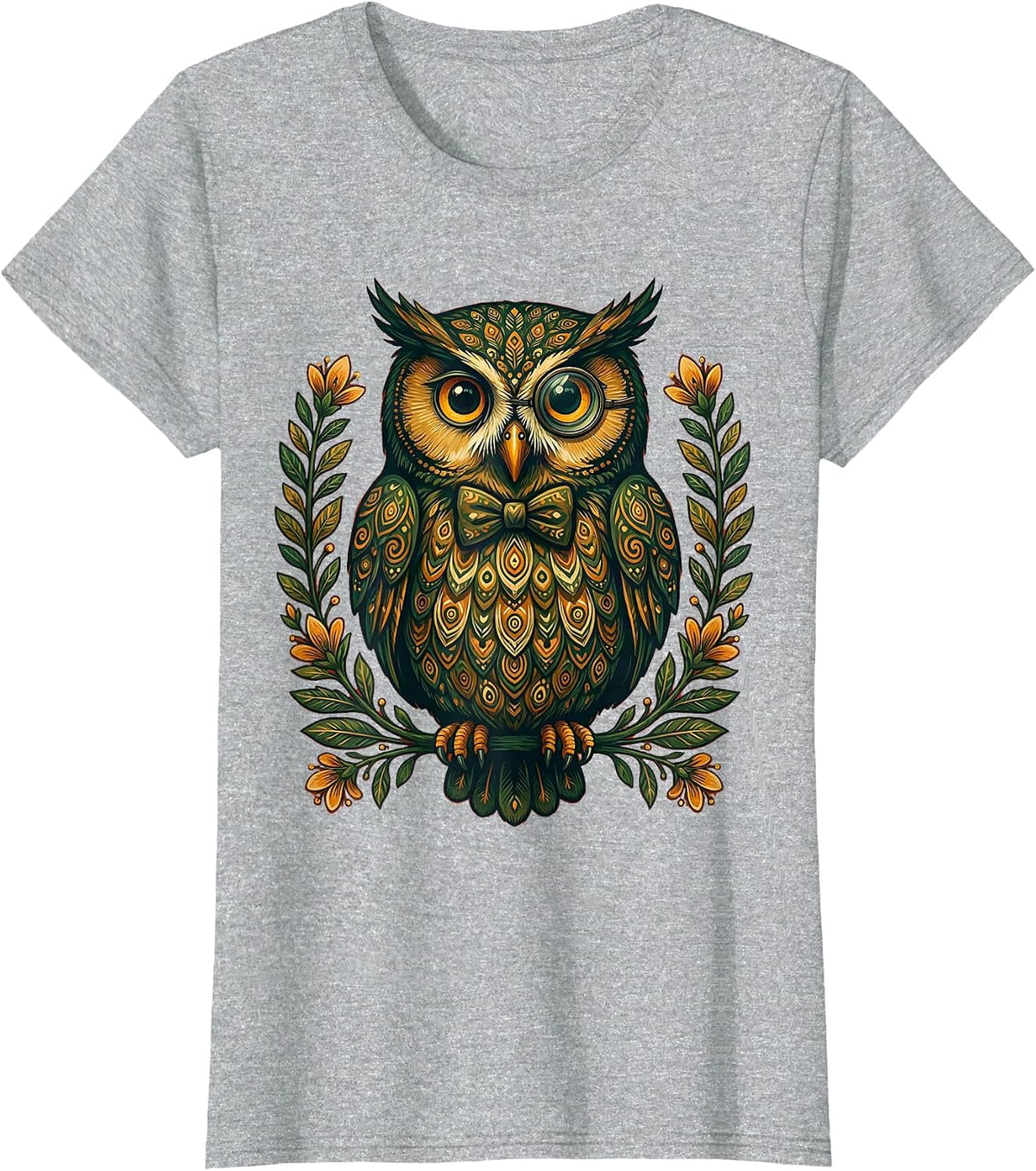 Women's Distinguished Owl in Bow Tie and Monocle T-Shirt - Heather Grey