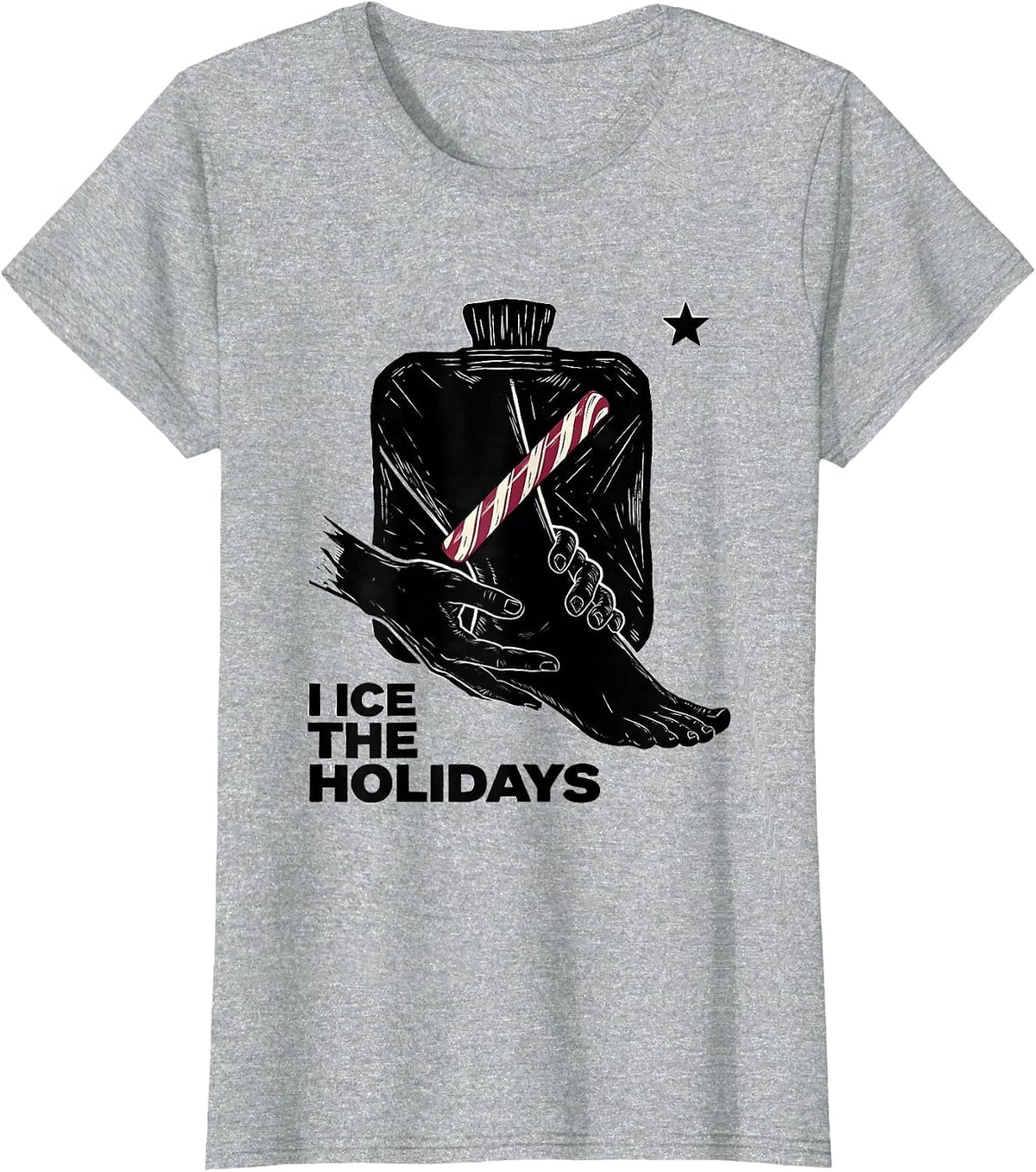 I Ice The Holidays Linocut Funny Physical Therapist T-Shirt - Heather Grey
