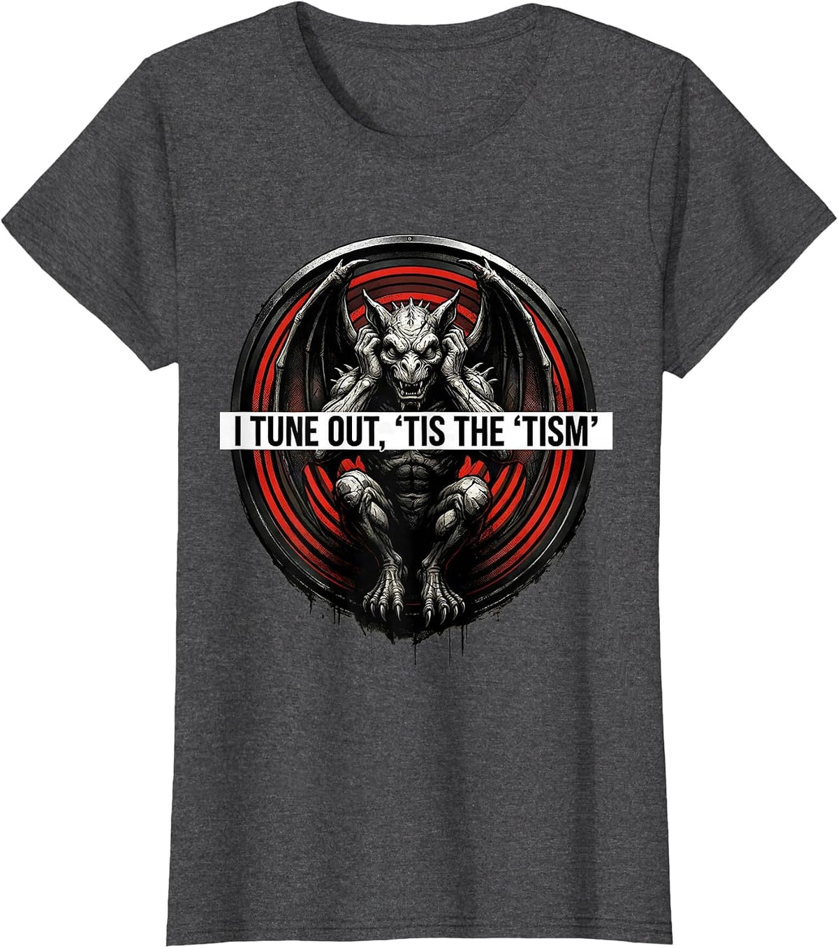 Women's I Tune Out, 'Tis The 'Tism Punk Metal Autism Meme Humor T-Shirt - Dark Heather Grey