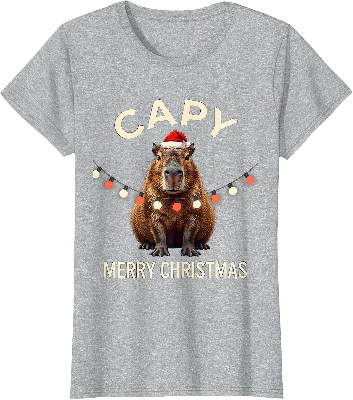 Capy Merry Christmas Cute Capybara Santa Hat Holiday Humor T-Shirt - Heather Grey